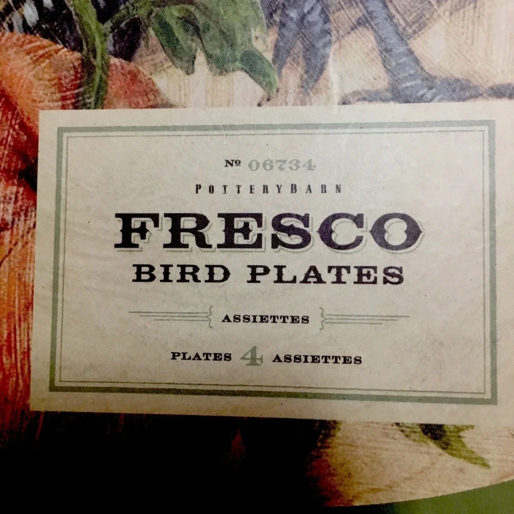 Pottery Barn Fresco Birds Turkey Thanksgivings Salad Dessert Plates Set OF 4
